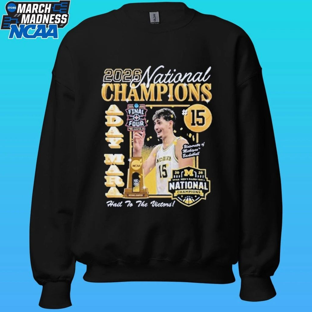 Michigan Wolverines Men’s Basketball Campus Ink 2026 National Champion #15 Aday Mara Shirt