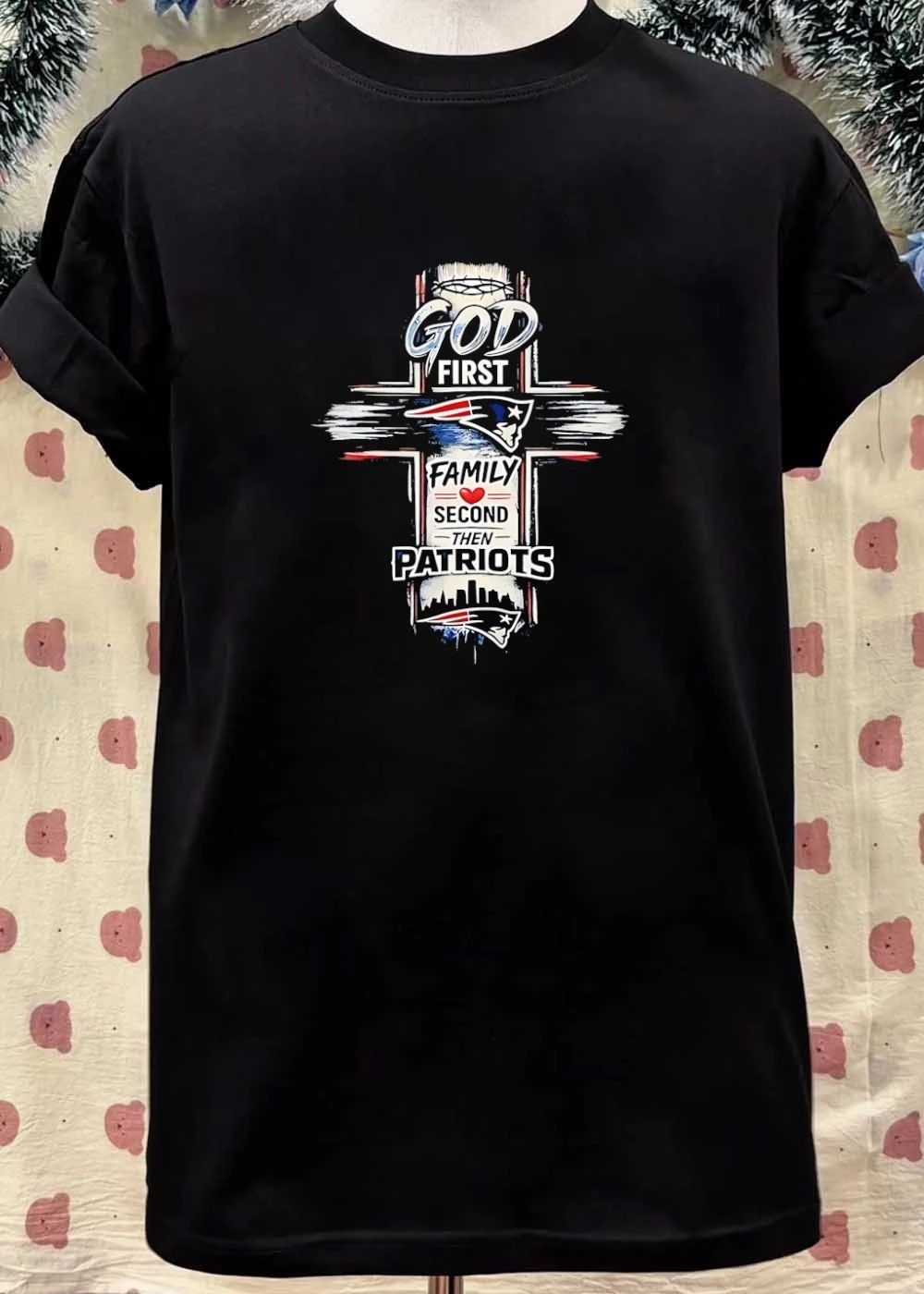 Patriots Shirt God First Family Second Then Patriots Cross T-Shirt