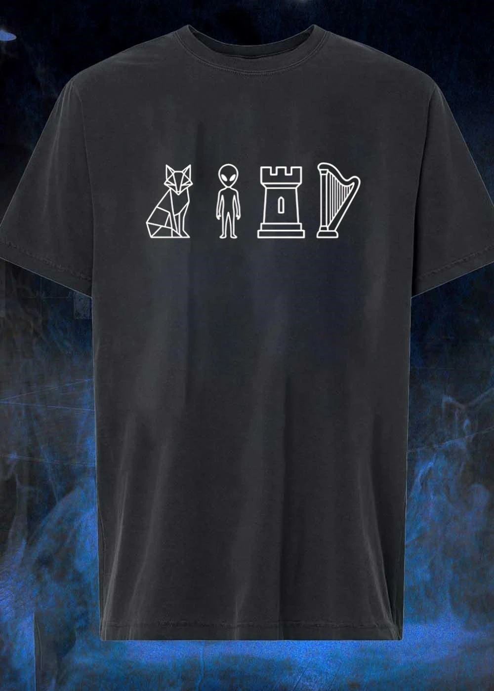 Geometric Fox Alien Chess Piece Harp Icon Shirt