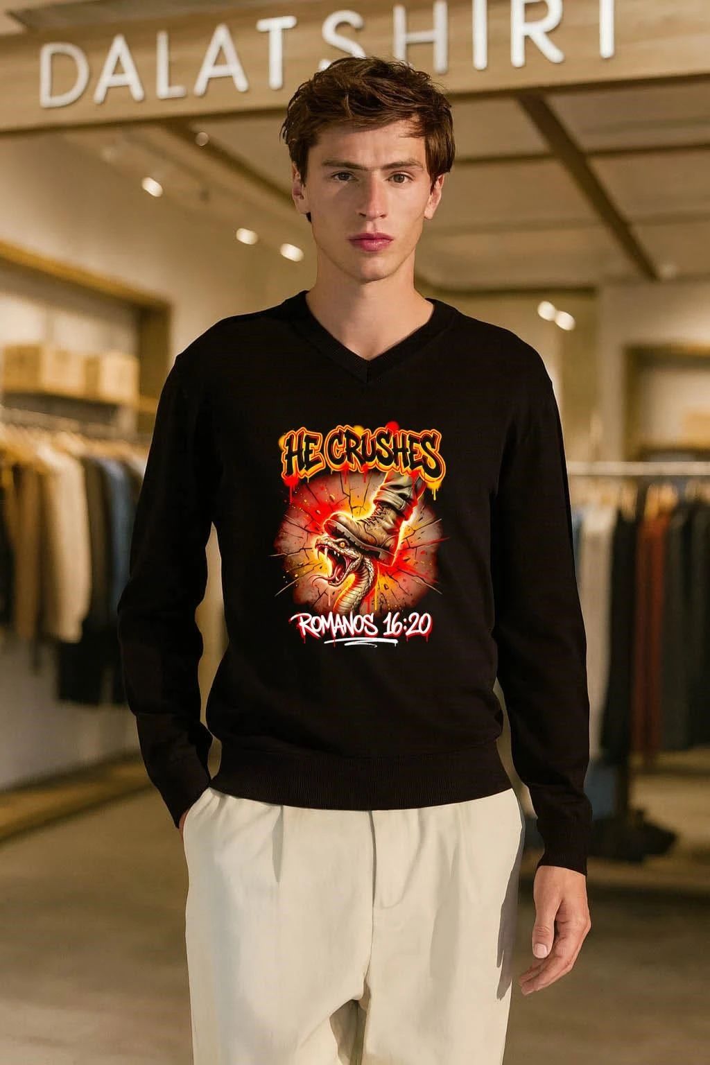 He Crushes Romanos 16.20 Boot Stepping On Snake shirt