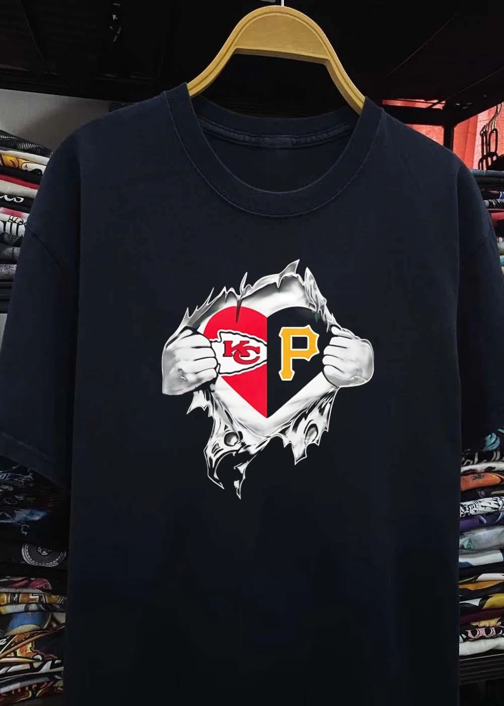 KC Chiefs and Pittsburgh Pirates Heart Ripped Open T-Shirt