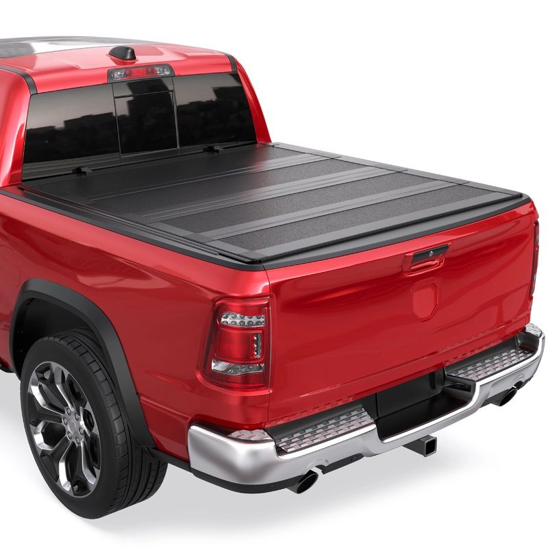 6.5FT 4-Fold Flush-Mount Hard Tonneau Cover For 2009-2018 Dodge Ram 1500, 2012-2018 Ram 2500/3500 w/o RamBox Truck Bed Half Low-Profile Style