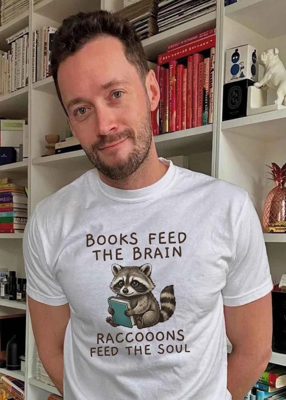 Cute Animal Library Books Feed The Brain Raccoons Feed The Soul T-Shirt