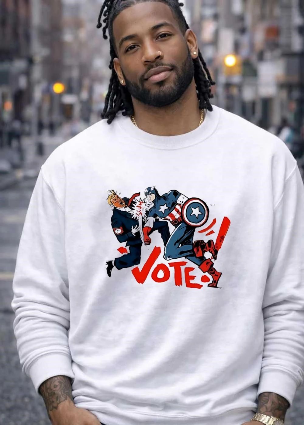 Captain America punch Donald Trump vote cartoon shirt