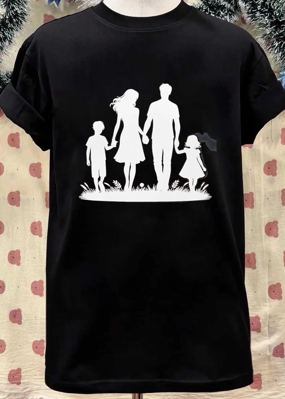 Family Silhouette Walking Through Grass Mother Father Son Daughter T-Shirt