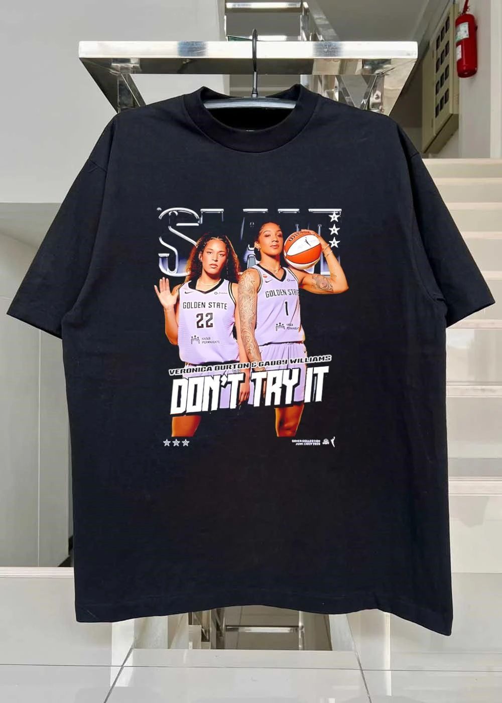 Cover Collection June July 2026 Veronica Burton and Gabby Williams Don’t Try It Golden State Shirt