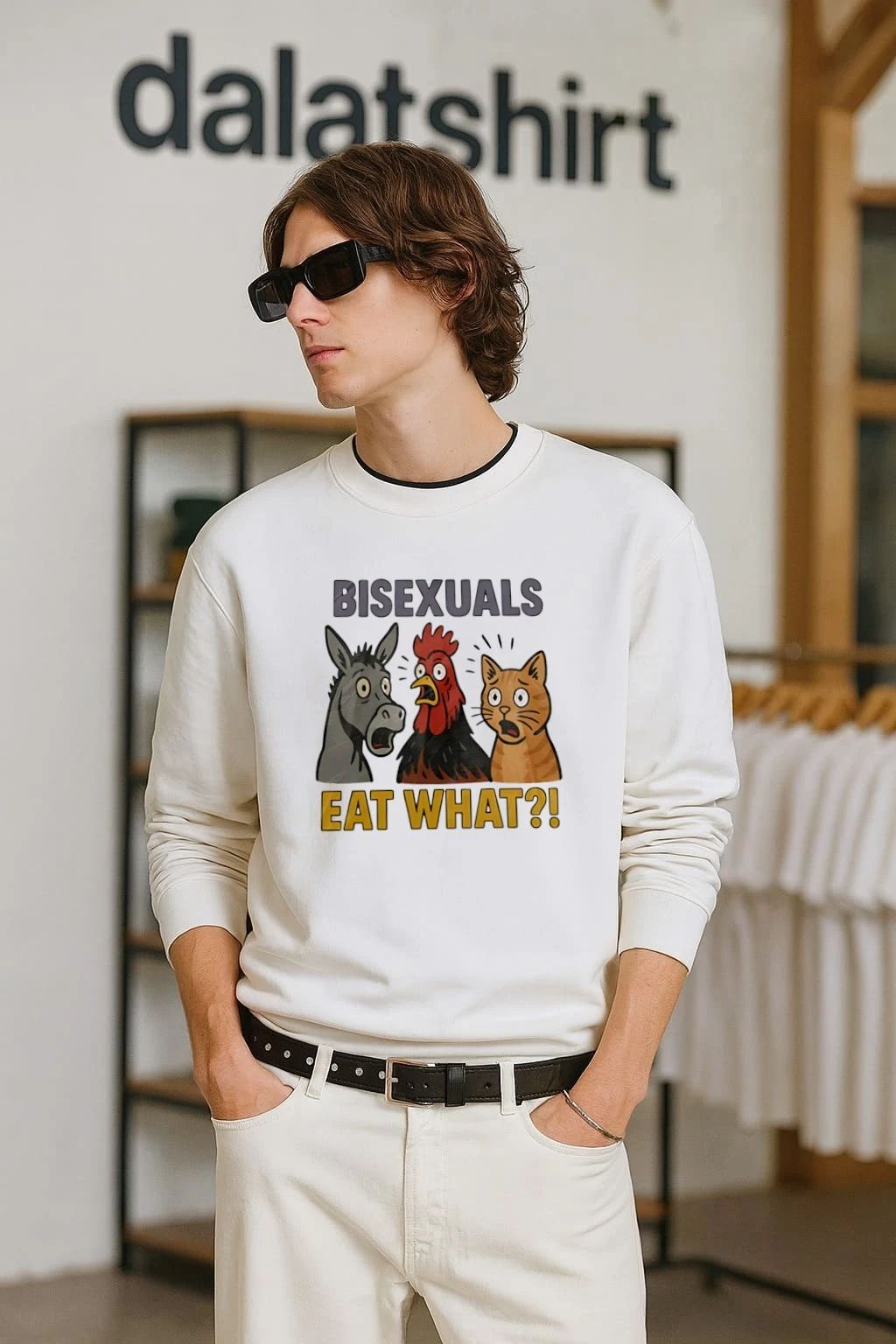 Bisexuals Eat What Donkey Rooster Cat Surprised Meme shirt
