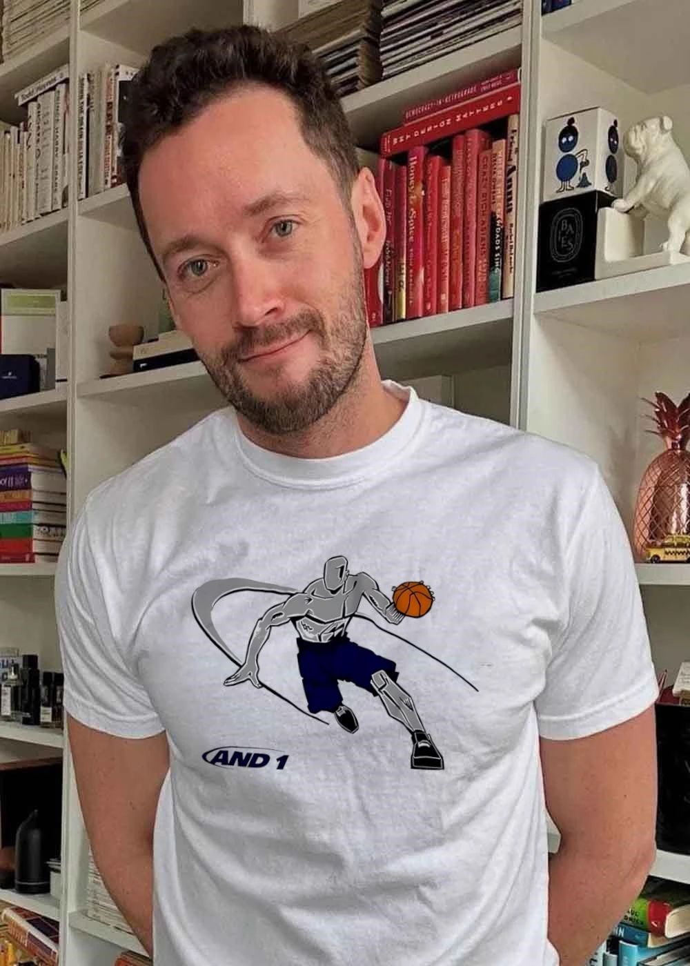 AND 1 Basketball Player Dribbling Gray Short Sleeve shirt