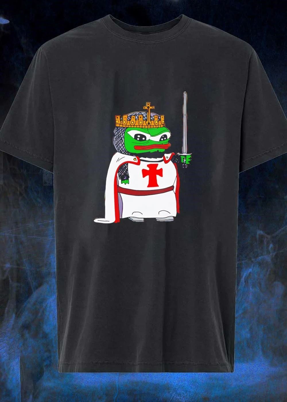 Crusader Pepe holding a sword, Royal Frog Knight shirt