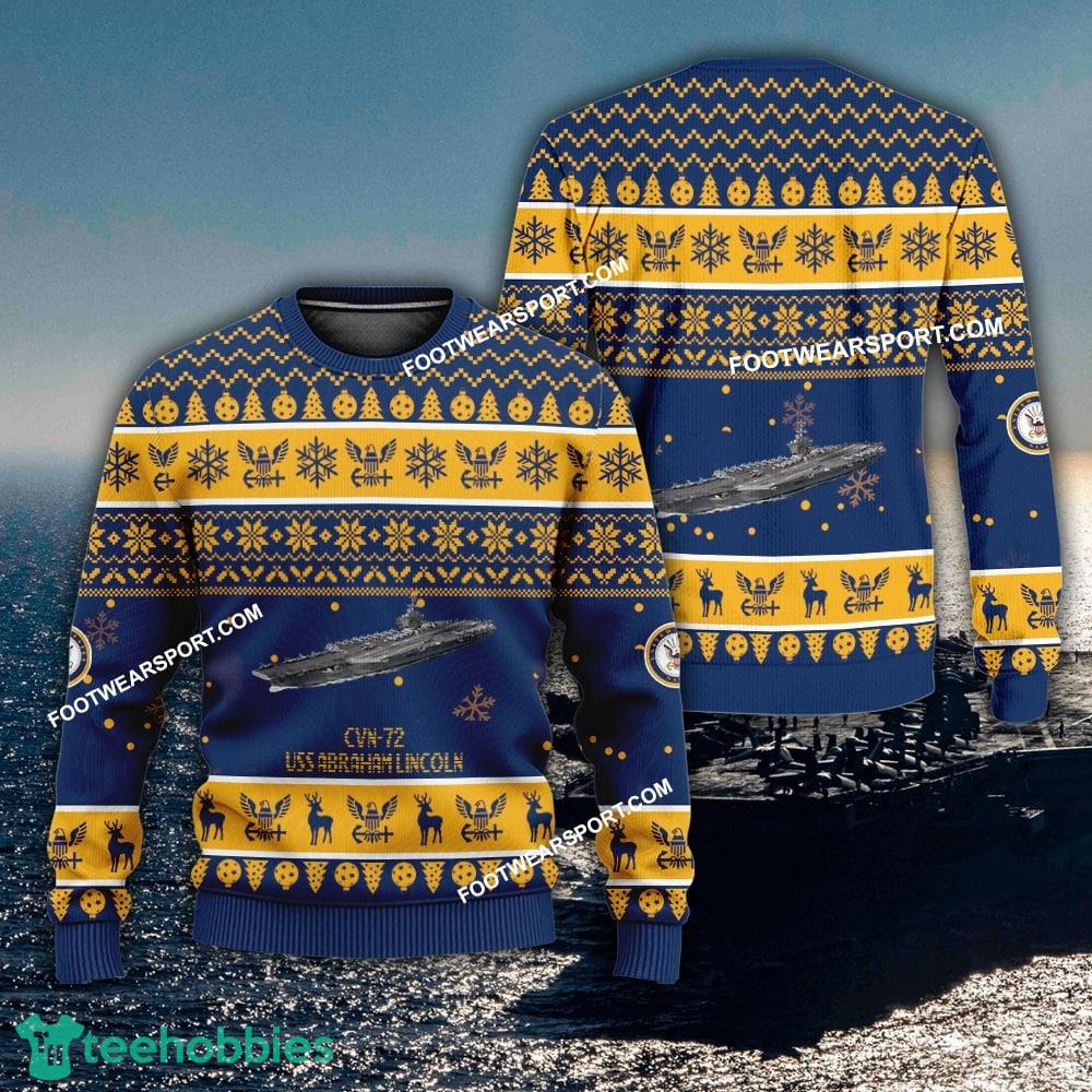 US Navy USS Abraham Lincoln CVN-72 Ugly Christmas 3D Sweater For Men Women
