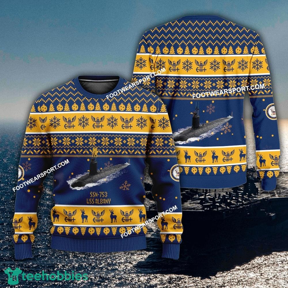 US Navy USS Albany SSN-753 Ugly Christmas 3D Sweater Gift Veteran