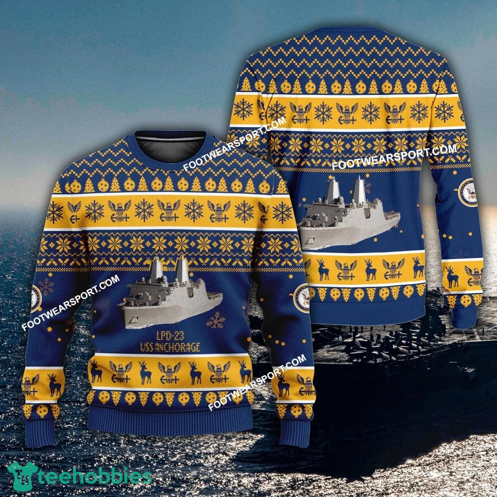 US Navy USS Anchorage LPD-23 Ugly Christmas 3D Sweater For Army