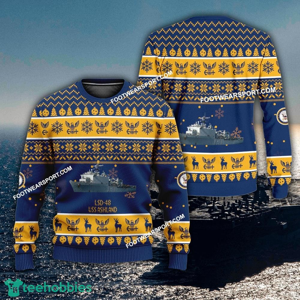 US Navy USS Ashland LSD-48 Ugly Christmas 3D Sweater For Men Women