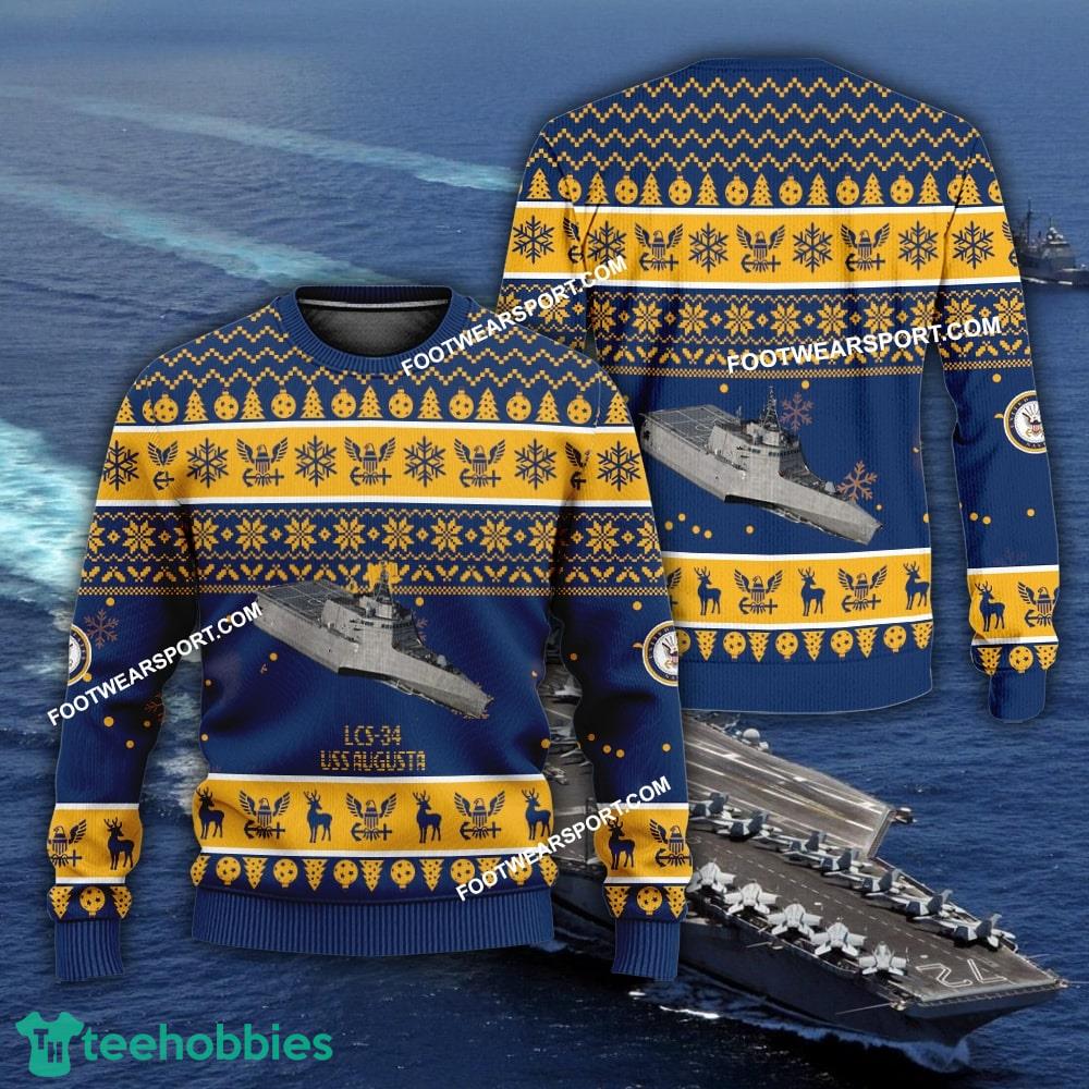 US Navy USS Augusta LCS-34 Ugly Christmas Sweater AOP Gift Veteran