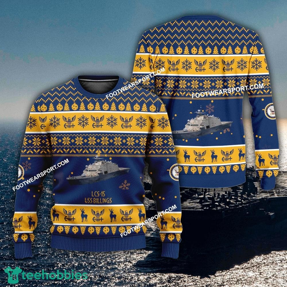 US Navy USS Billings LCS-15 Ugly Christmas 3D Sweater For Army