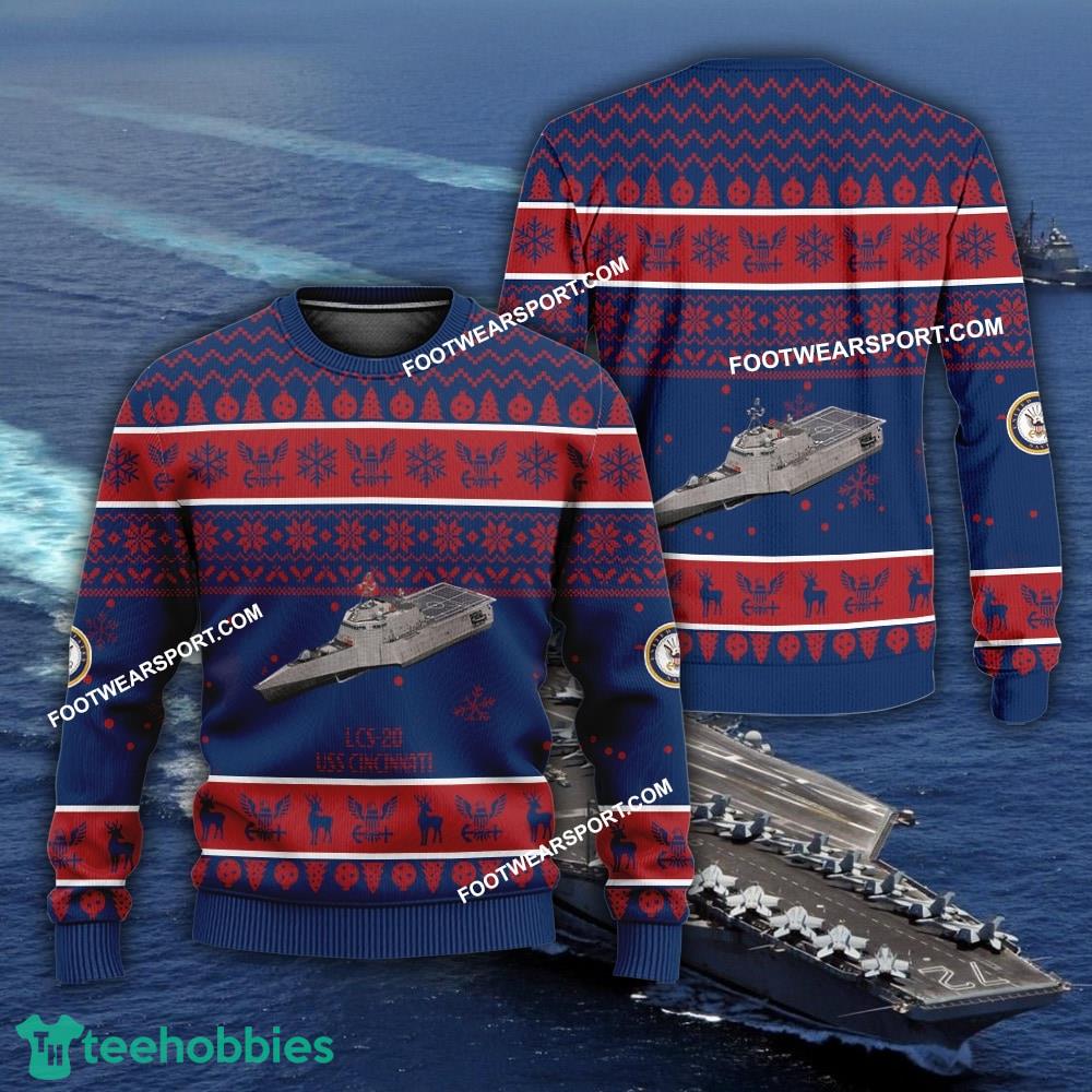 US Navy USS Cincinnati LCS-20 Ugly Christmas Sweater AOP Gift Veteran