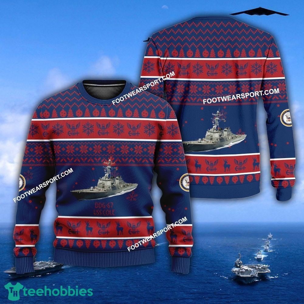 US Navy USS Cole DDG-67 Ugly Christmas Sweater For Army