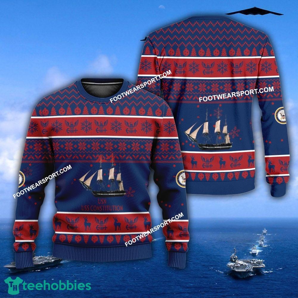 US Navy USS Constitution- Knitted Xmas Sweater For Men Women