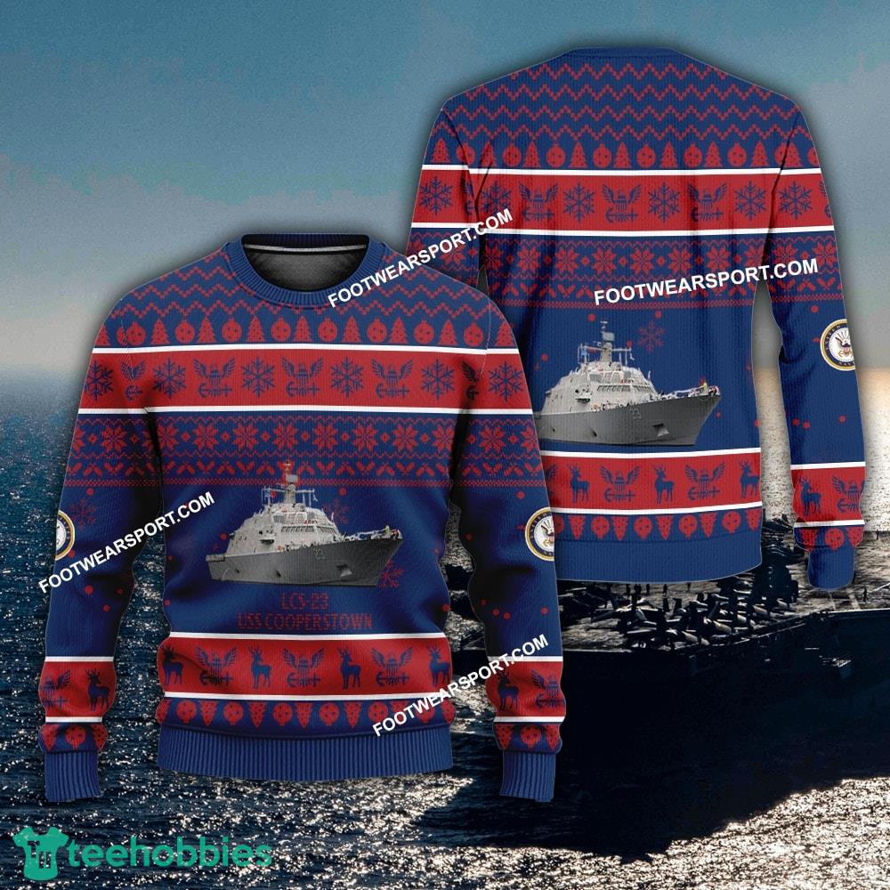 US Navy USS Cooperstown LCS-23 Ugly Christmas 3D Sweater Gift Veteran