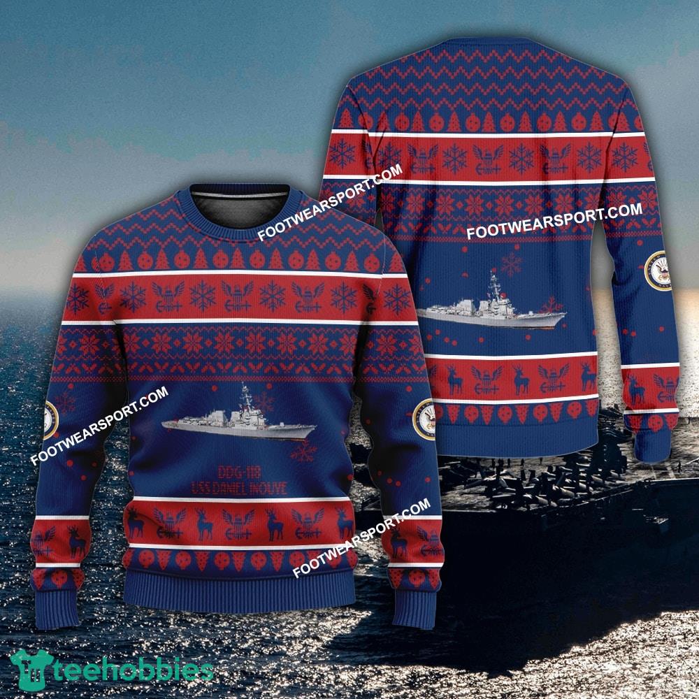 US Navy USS Daniel Inouye DDG-118 Ugly Christmas 3D Sweater For Men Women