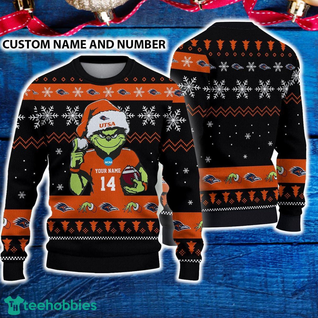UTSA Roadrunners 3D Ugly Christmas Sweater Grinch Funny Custom Number And Name