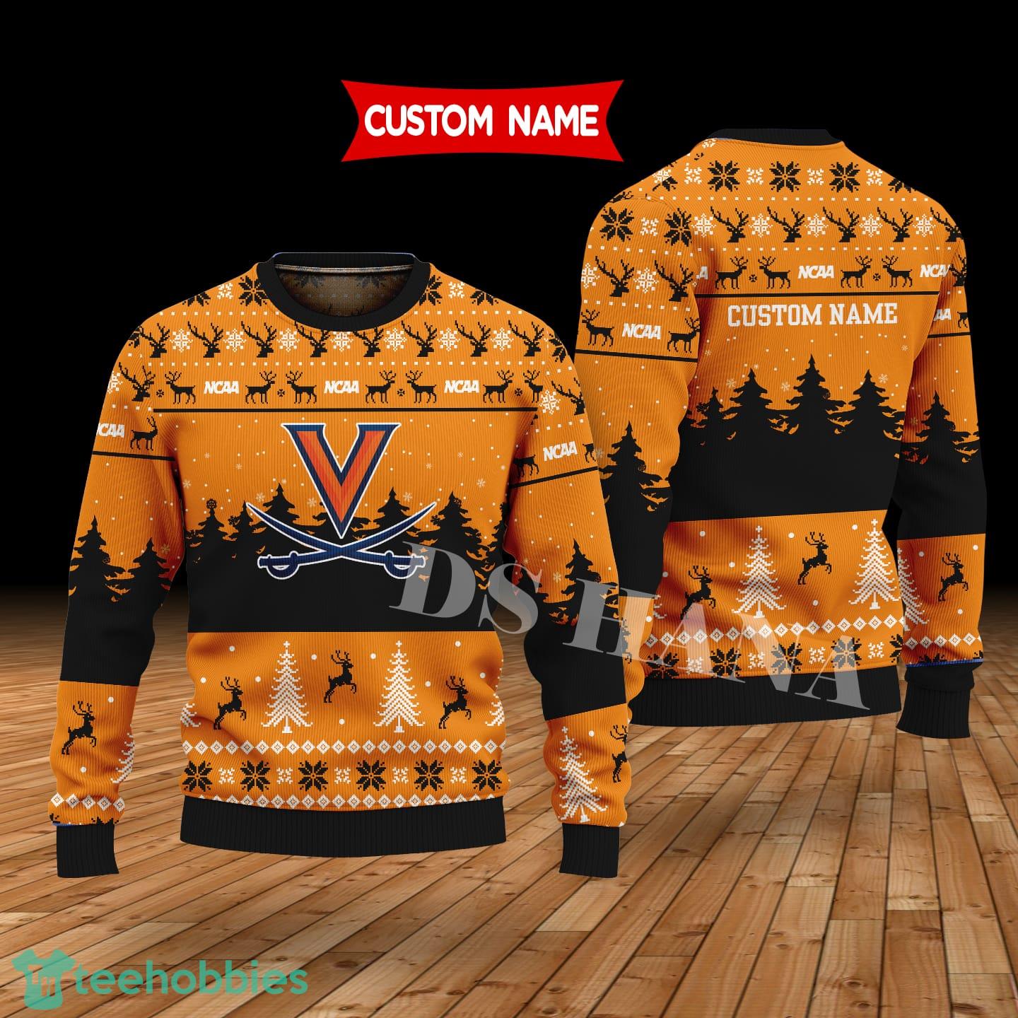 Virginia Cavaliers Custom Name Merry Xmas Sweater For Virginia Cavaliers Fans Sweater