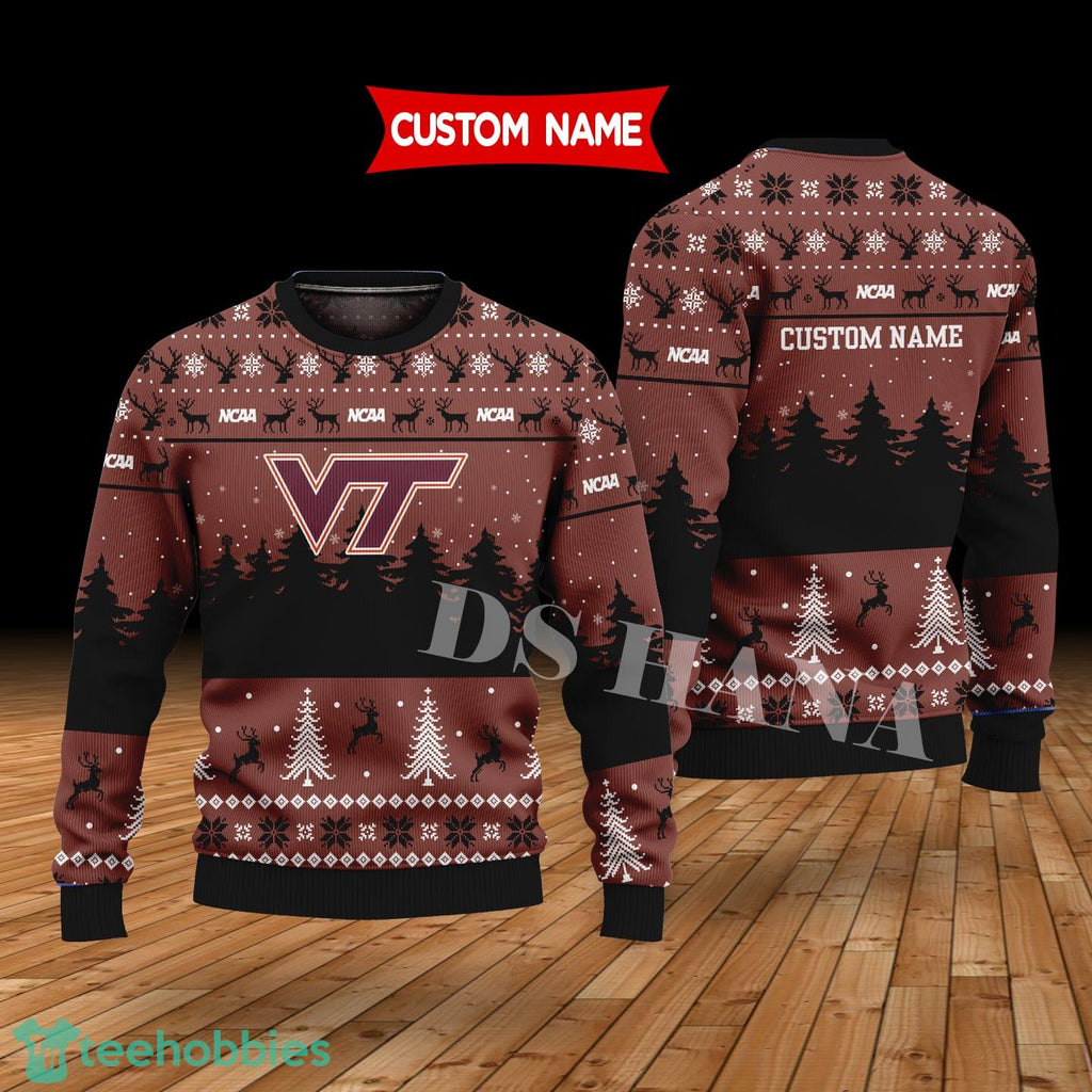 Virginia Tech Hokies Custom Name Merry Xmas Sweater For Virginia Tech Hokies Fans Sweater