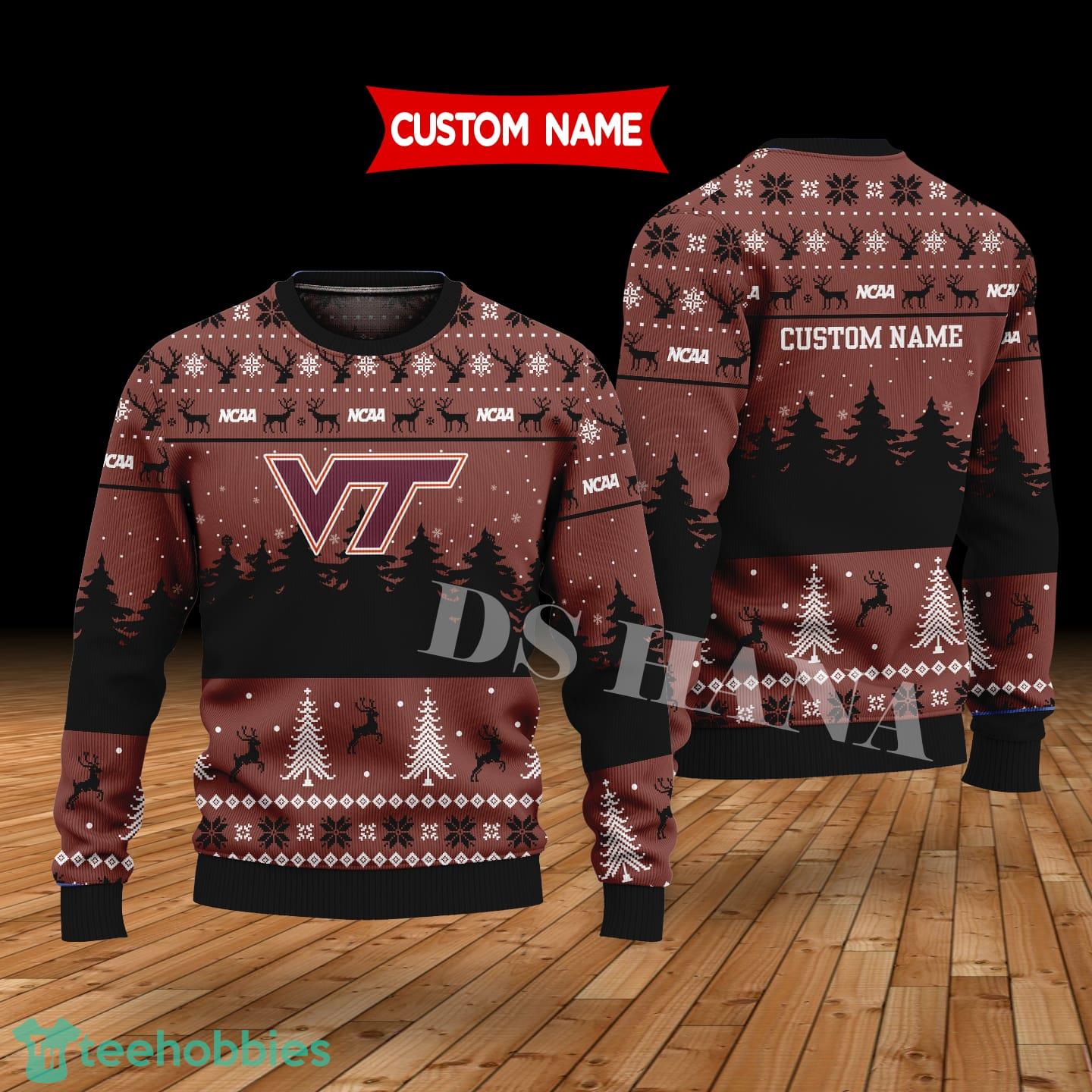 Virginia Tech Hokies Custom Name Merry Xmas Sweater For Virginia Tech Hokies Fans Sweater