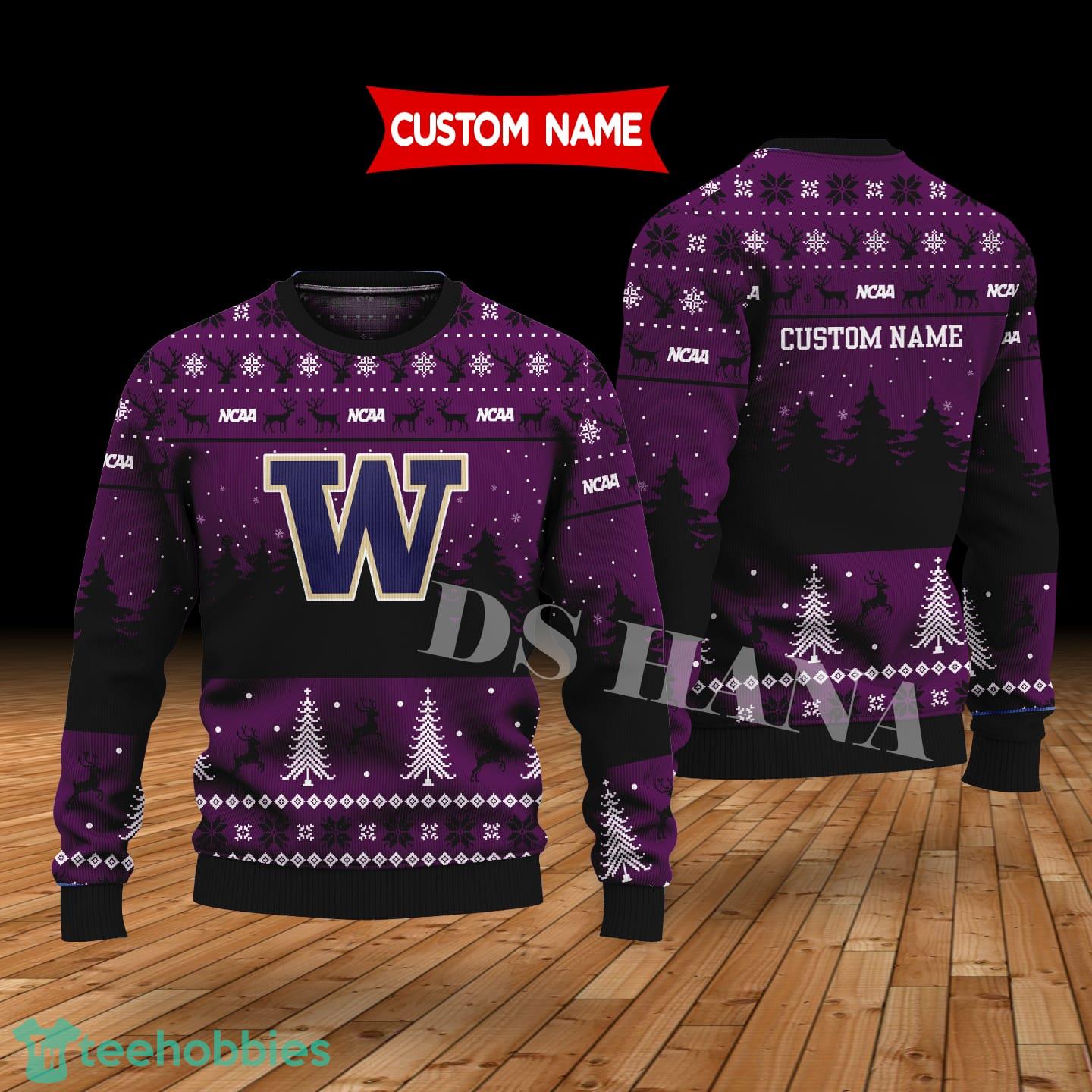 Washington Huskies Custom Name Merry Xmas Sweater For Washington Huskies Fans Sweater
