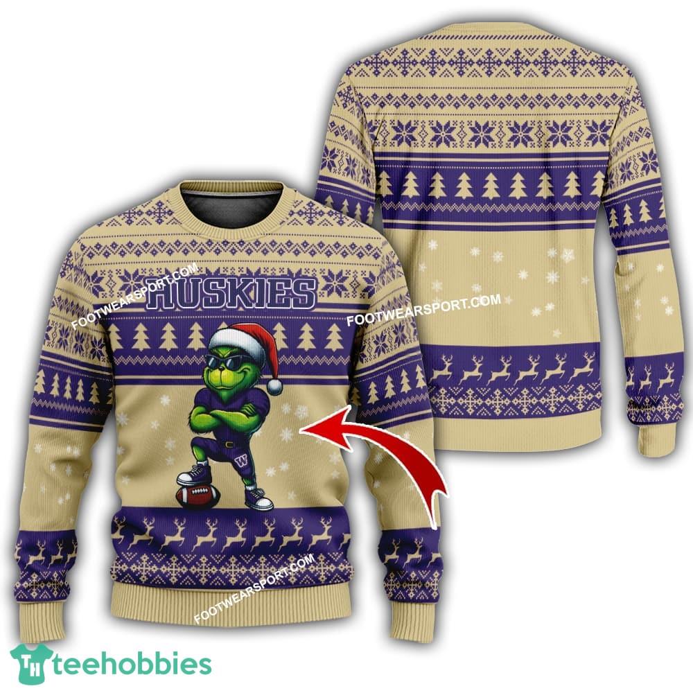 Washington Huskies Grinch Football Ugly Sweater Gift For Christmas – Custom Number