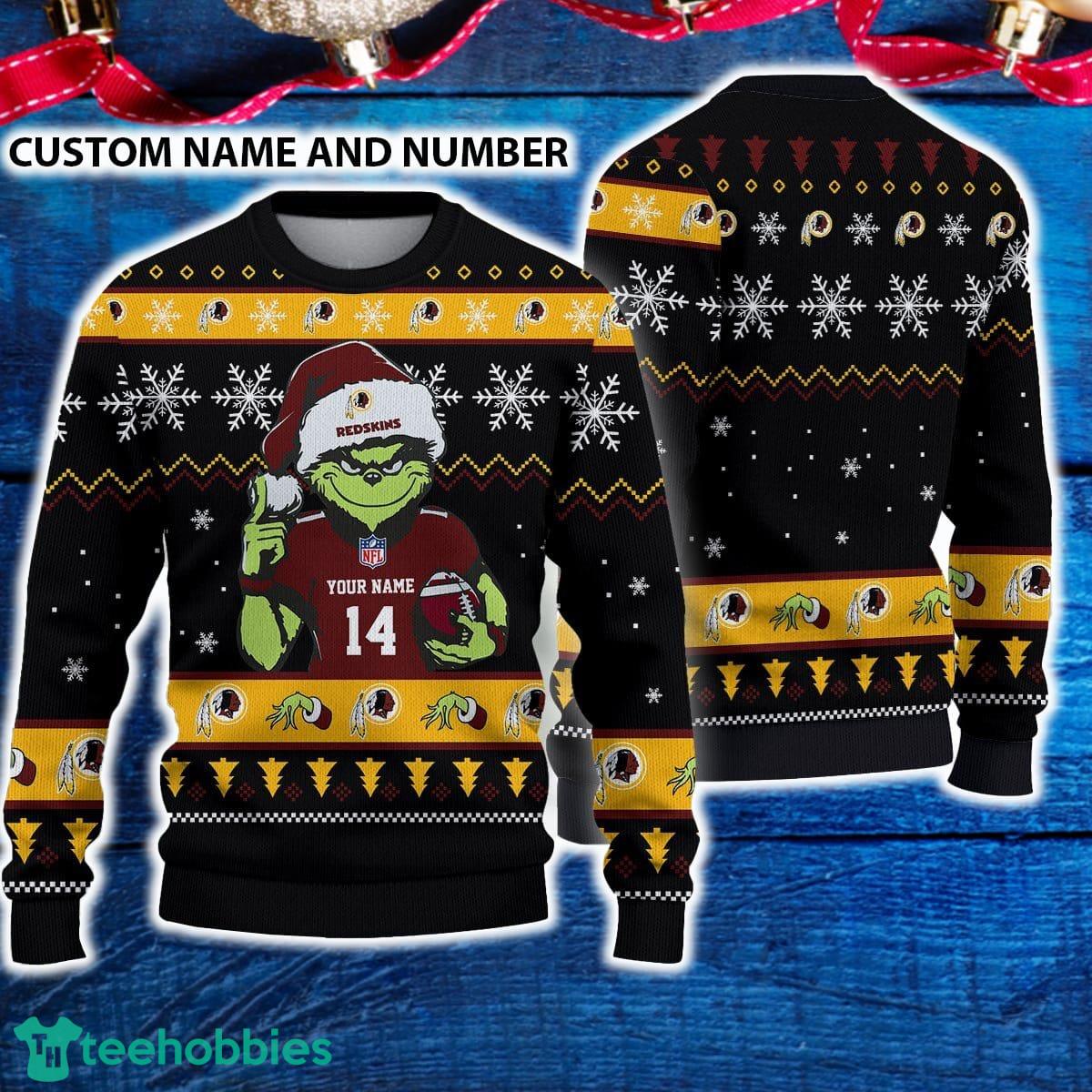Washington Redskin 3D Ugly Christmas Sweater Grinch Funny Custom Number And Name