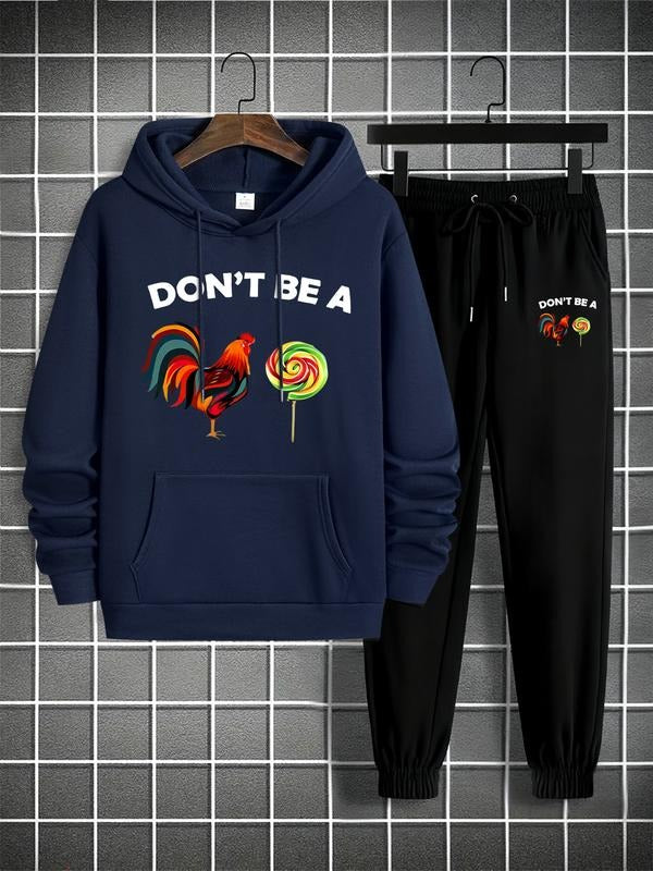 Men's Hoodie Sweatshirt Set, Don't Be a Rooster & Lollipop Print, Long Sleeve Fitted Design, Fall/winter Urban Style...