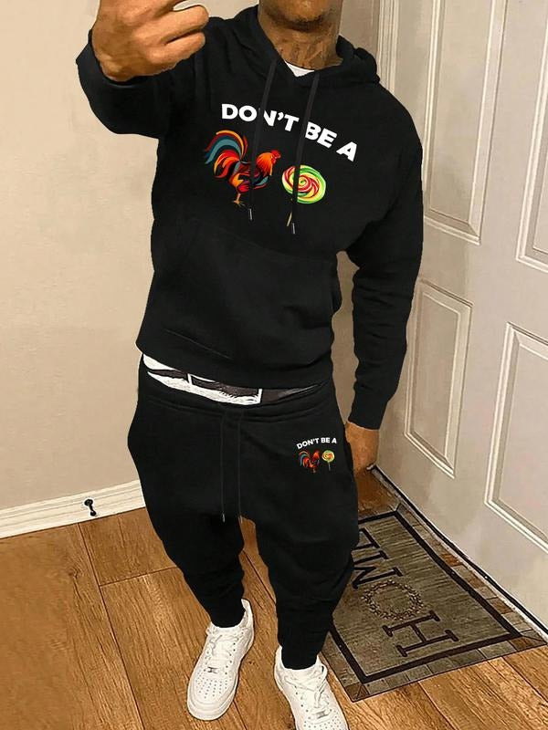 Men's Hoodie Sweatshirt Set, Don't Be a Rooster & Lollipop Print, Long Sleeve Fitted Design, Fall/winter Urban Style T-Shirts