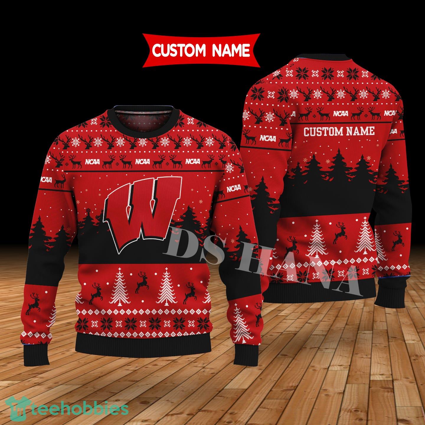 Wisconsin Badgers Custom Name Merry Xmas Sweater For Wisconsin Badgers Fans Sweater