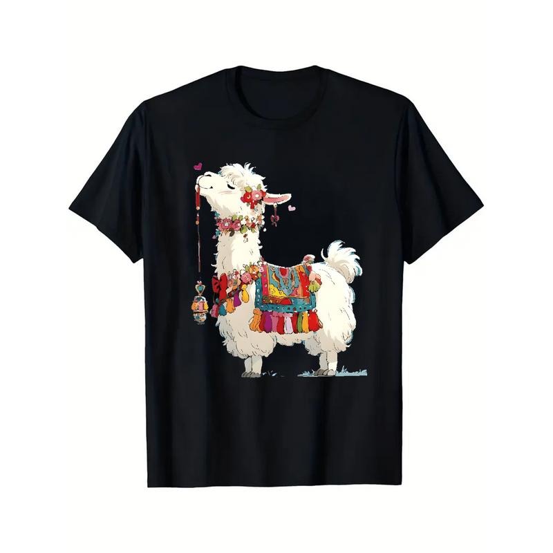 women's llama themed anime cotton t-shirt casual crew neck short sleeve knit Hoodie, Sweatshirt | PodTeesHub.com